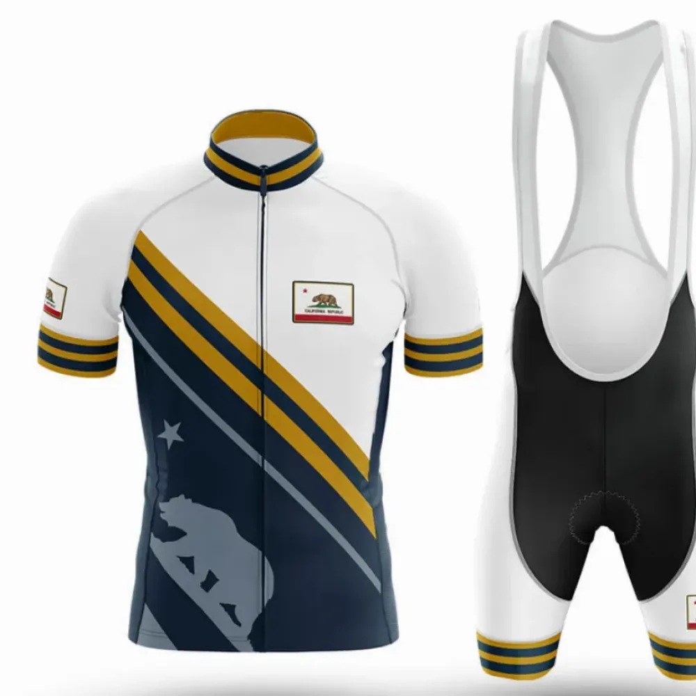 California V15 Cycling Kit Full Set White/Gold/Blue