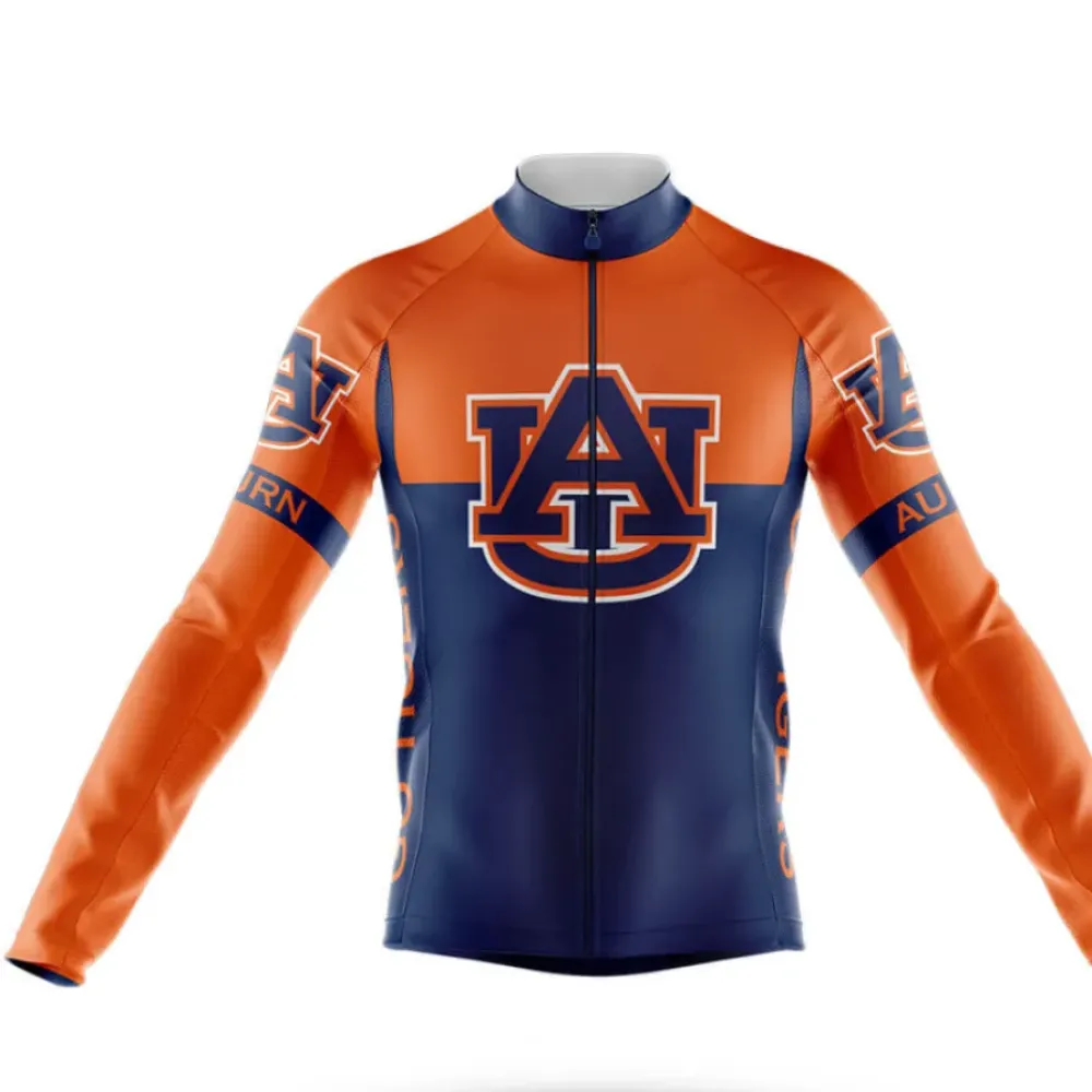Auburn University Long Sleeve Cycling Jersey Navy/Orange/Brown