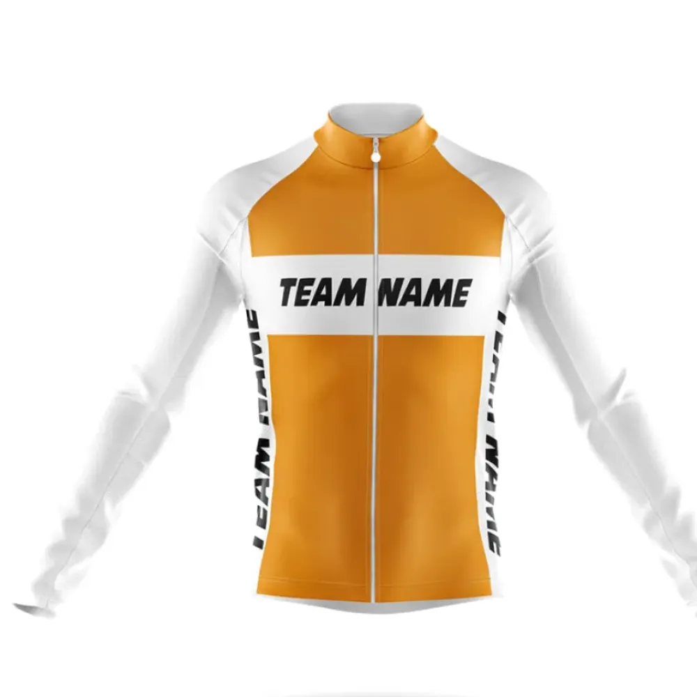 Custom Team Name M8 Long Sleeve Cycling Jersey White/Gold/Black