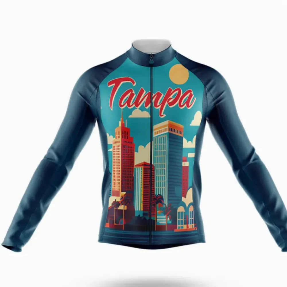 Tampa FL Long Sleeve Cycling Jersey Cityscape Teal/Black/Purple