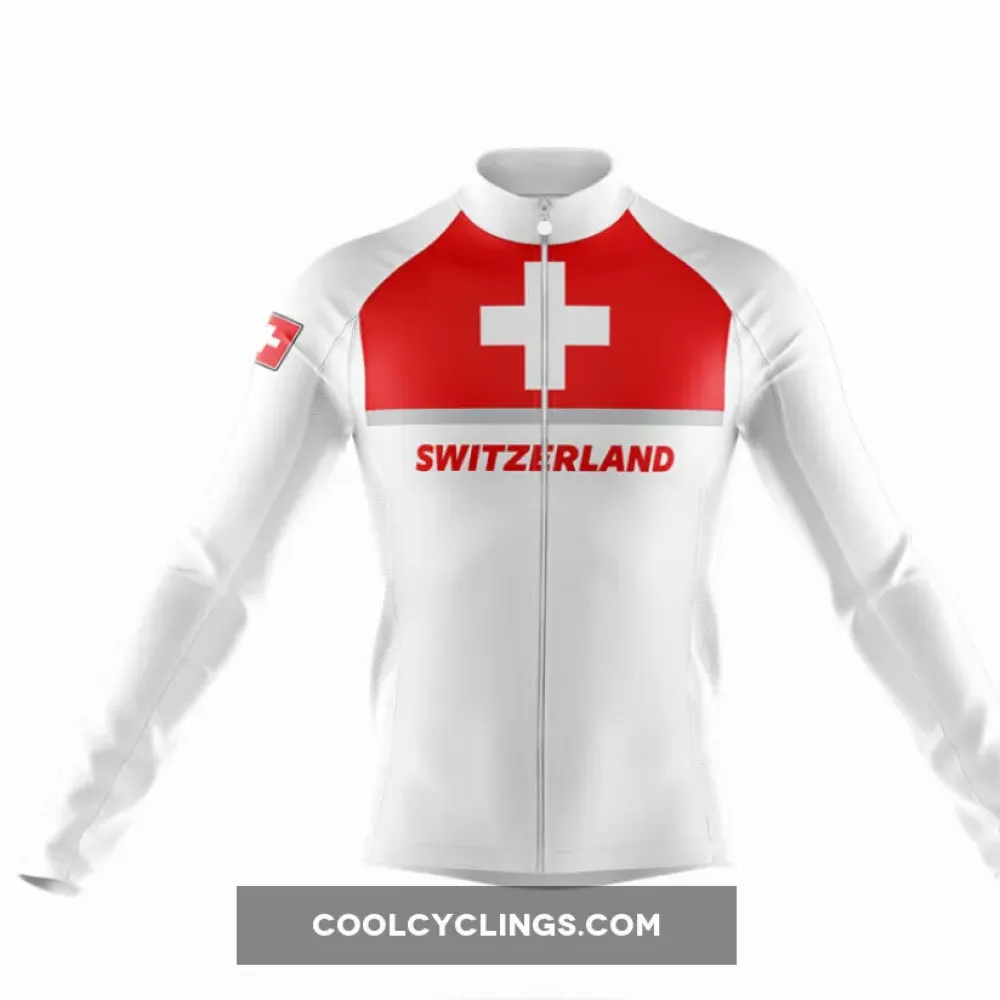Switzerland S7 Long Sleeve Cycling Jersey White/Red/Grey