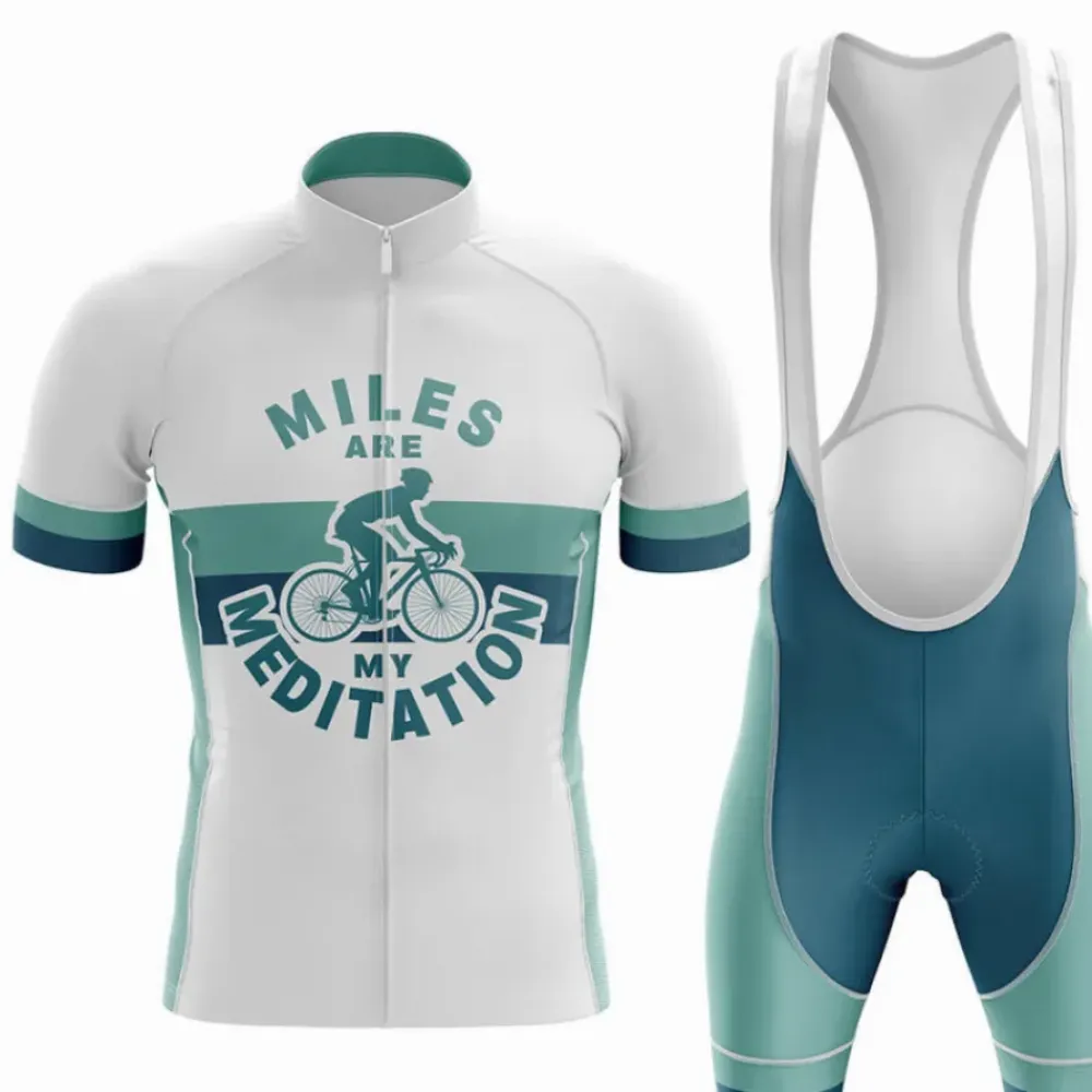Miles Are My Meditation Men's Cycling Kit White/Teal/Grey