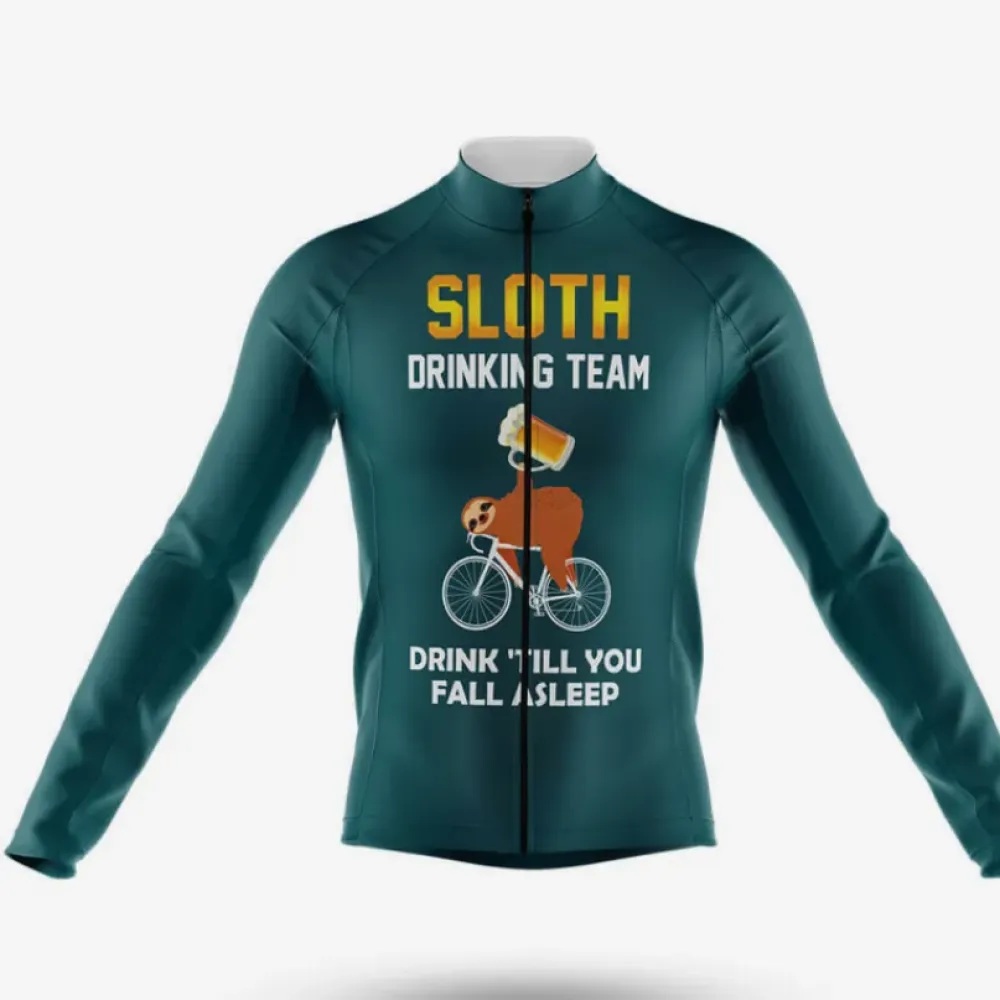 Cycling Jersey Sloth Drinking Team Green/Long Sleeve/Black