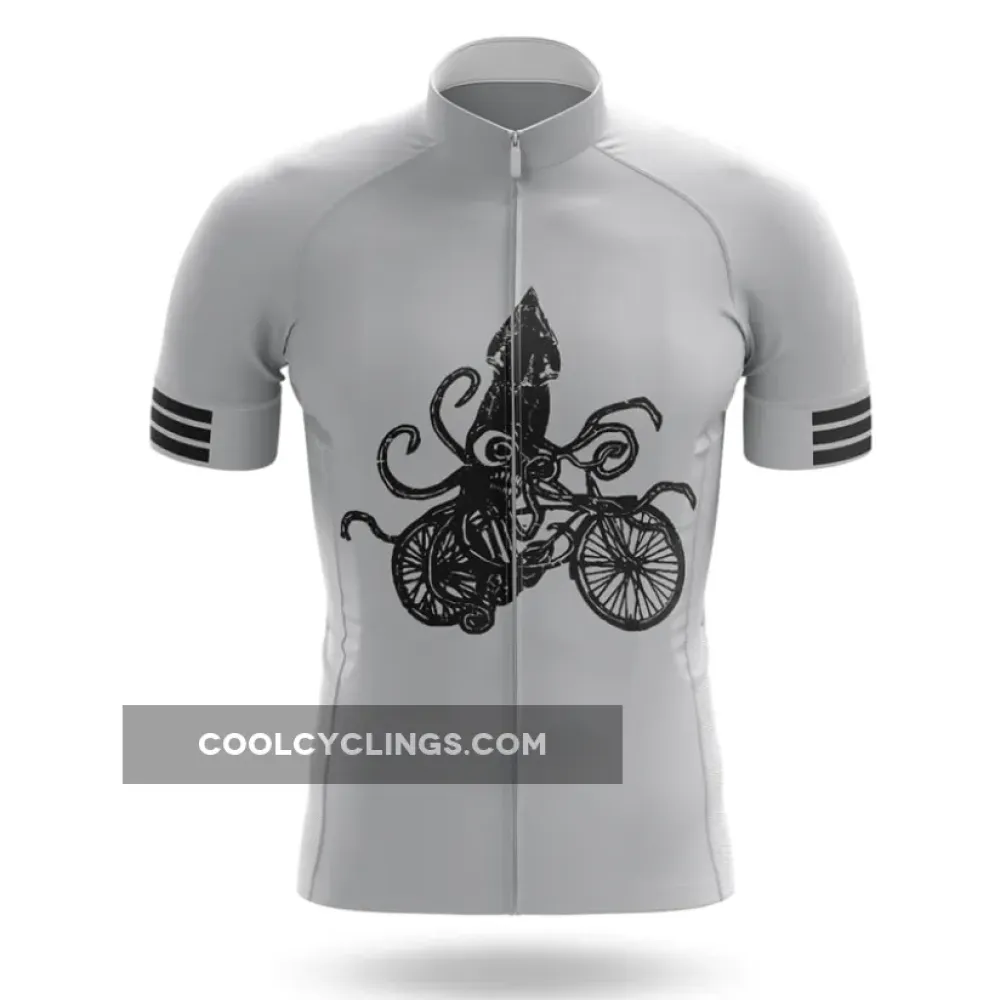 Cycling Jersey Squid On A Bike Unique Gray/Black/White