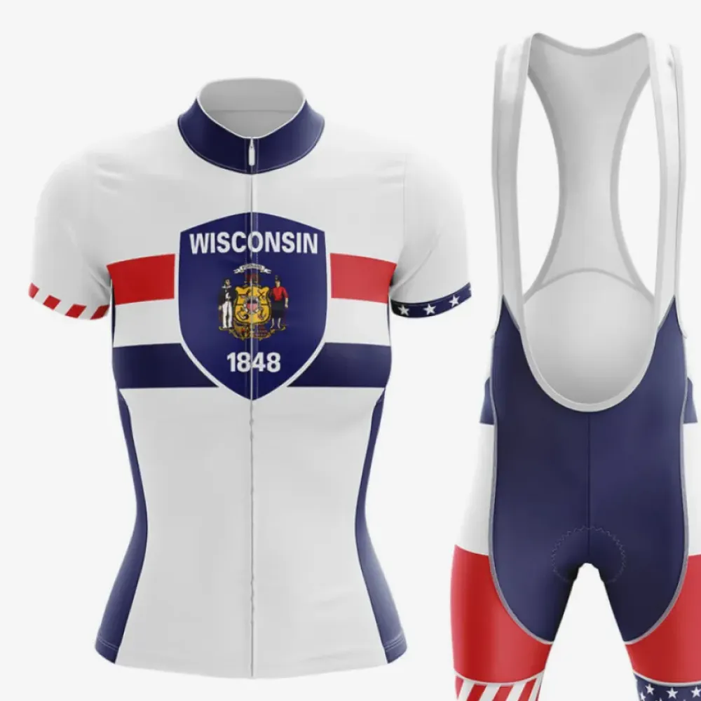 Wisconsin V5 Cycling Kit Full Set White/Red/Navy