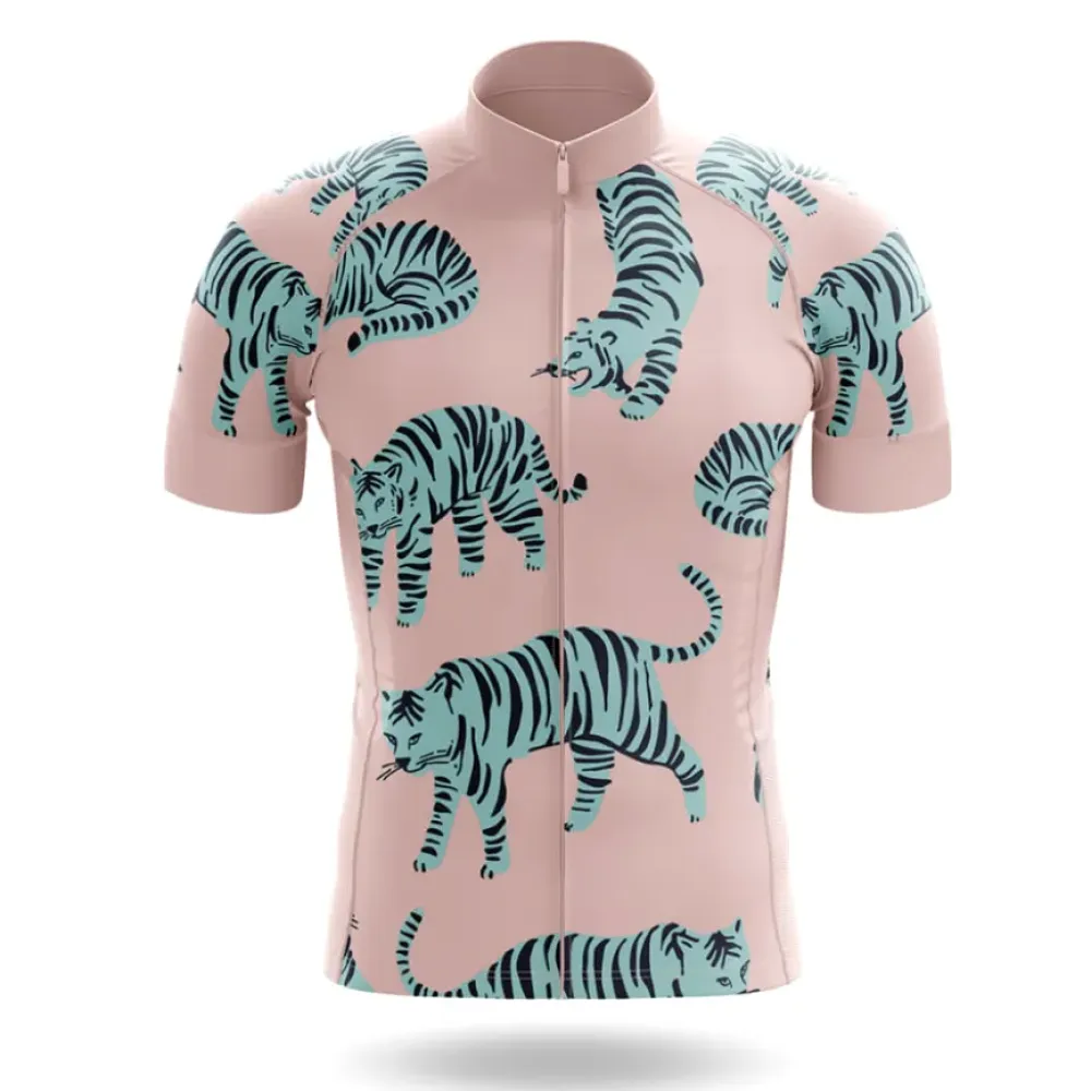 Blue Tiger Cycling Jersey Unique Design Pink/Teal/Grey