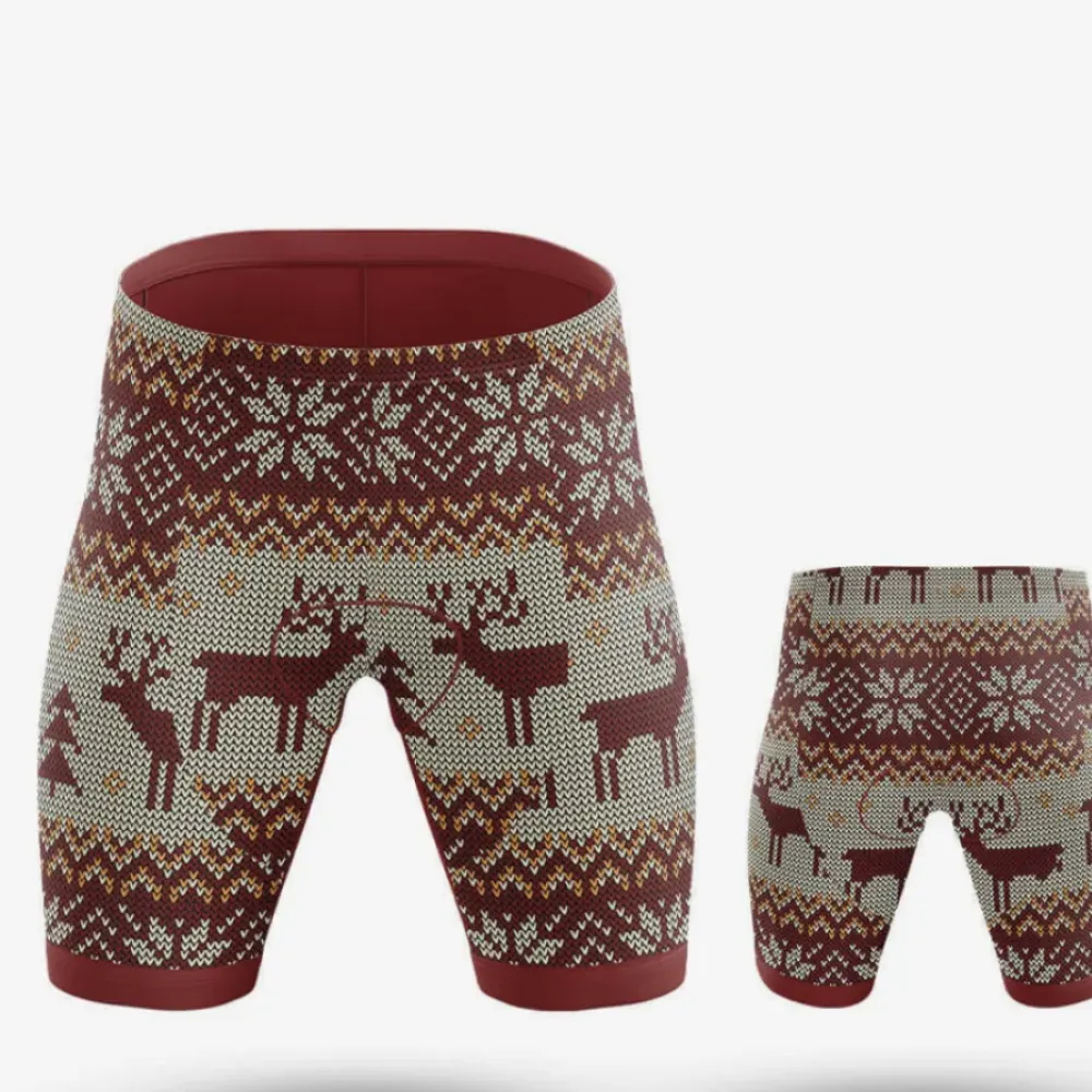 Deers Cycling Kit Knitted Pattern Maroon/Beige/Brown