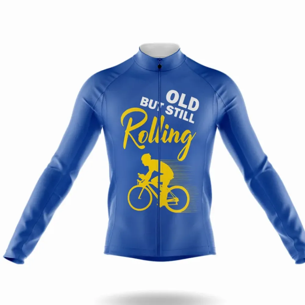 Old But Still Rolling Long Sleeve Cycling Jersey Blue/Yellow/White