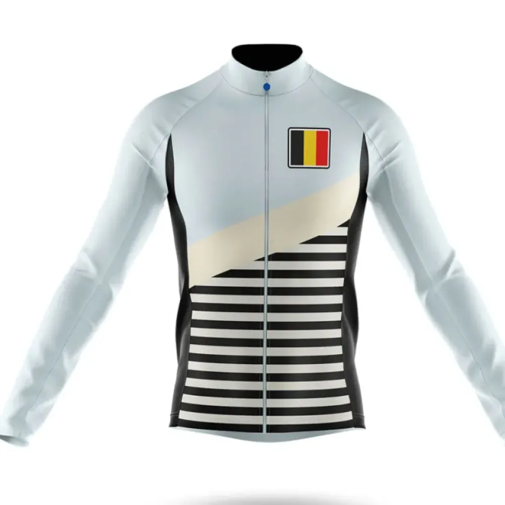 Belgium S3 Cycling Jersey Striped White/Black/Grey