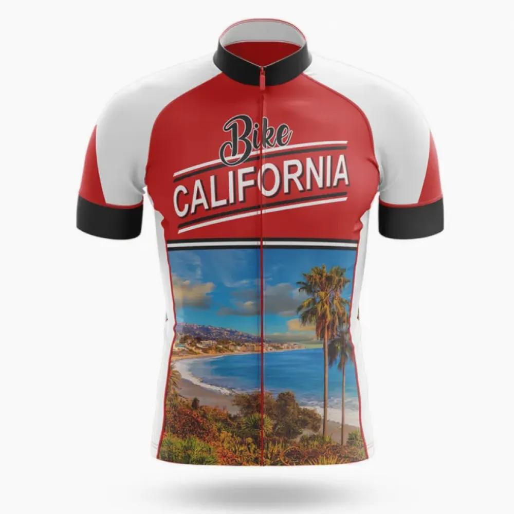 Bike California Cycling Jersey Beach Scene Red/White/Black