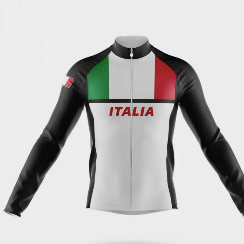 Italia S7 Long Sleeve Cycling Jersey Black/Green/Red