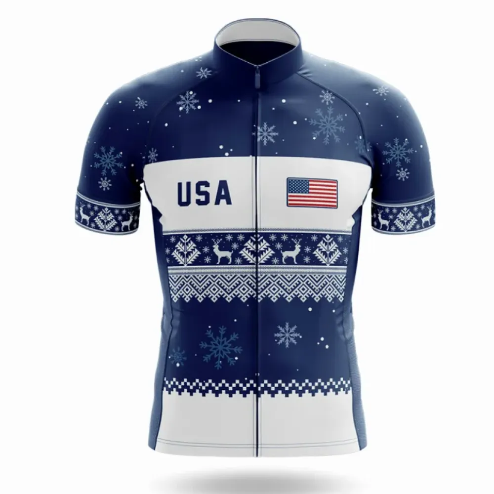 USA Xmas Cycling Jersey Navy/White/Snowflake