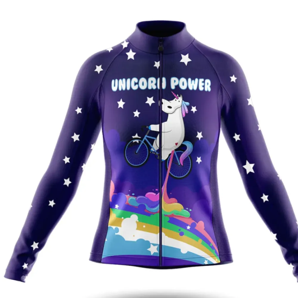 Unicorn Power Women's Long Sleeve Cycling Jersey Purple/Rainbow/Stars