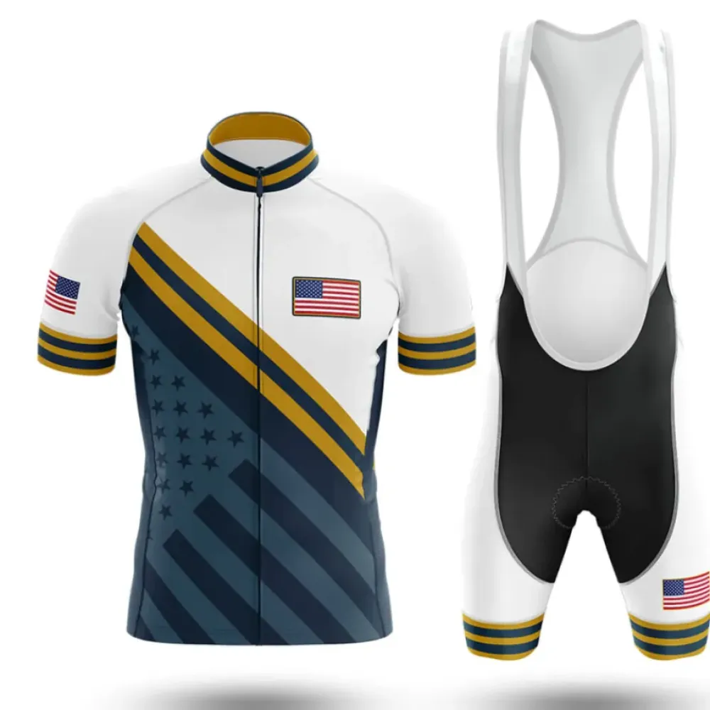 USA V15 Cycling Kit Full Set American Flag White/Black/Gold