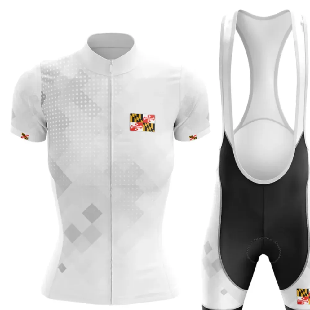 Maryland Women Cycling Kit Jersey   Bib Shorts White/Black/Grey