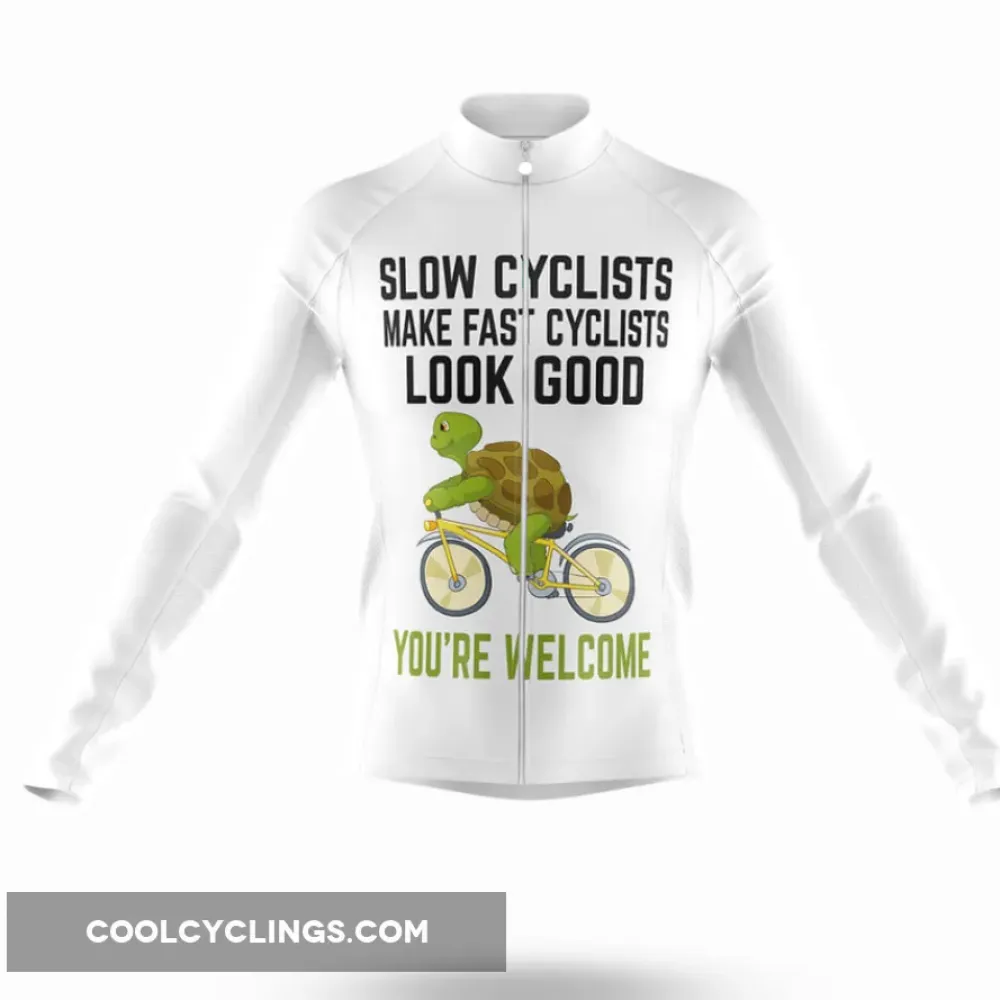 Slow Cyclist Long Sleeve Cycling Jersey White/Green/Yellow