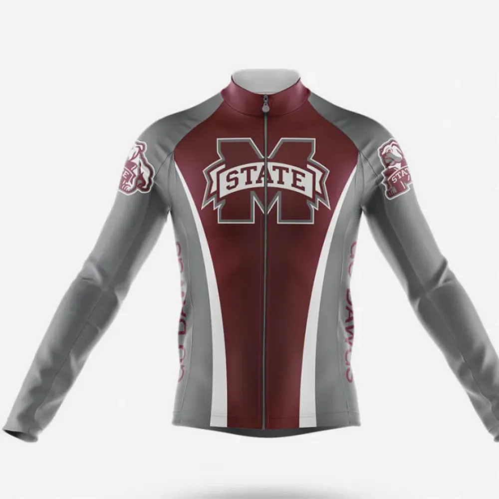 Mississippi State University Cycling Jersey Long Sleeve Maroon/Gray/White
