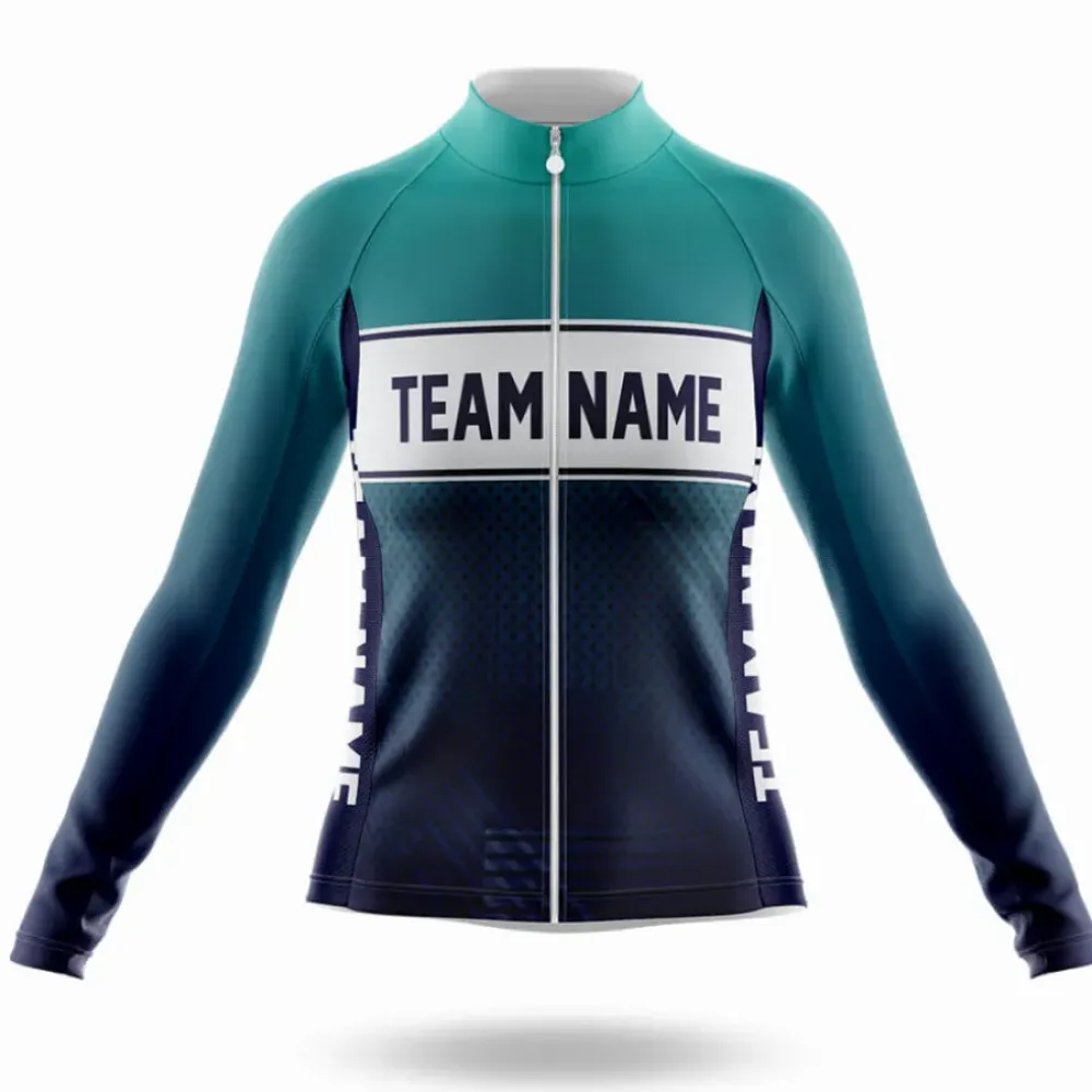 Custom Team Name S20 Long Sleeve Cycling Jersey Teal/White/Navy