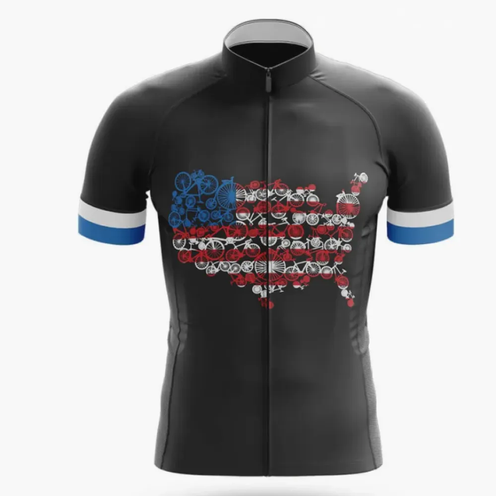 USA Bicycles Cycling Jersey Bike Map Black/Blue/Red