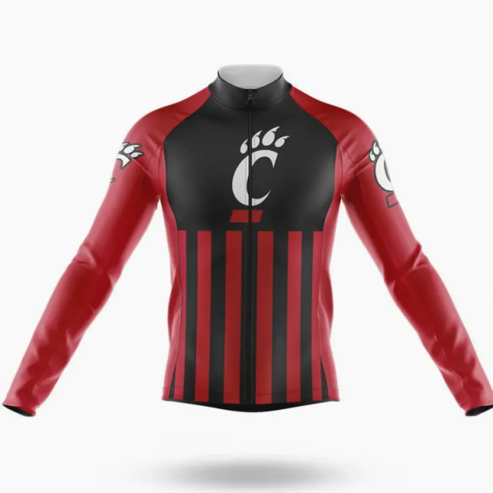 University of Cincinnati USA Long Sleeve Cycling Jersey Black/Red/White