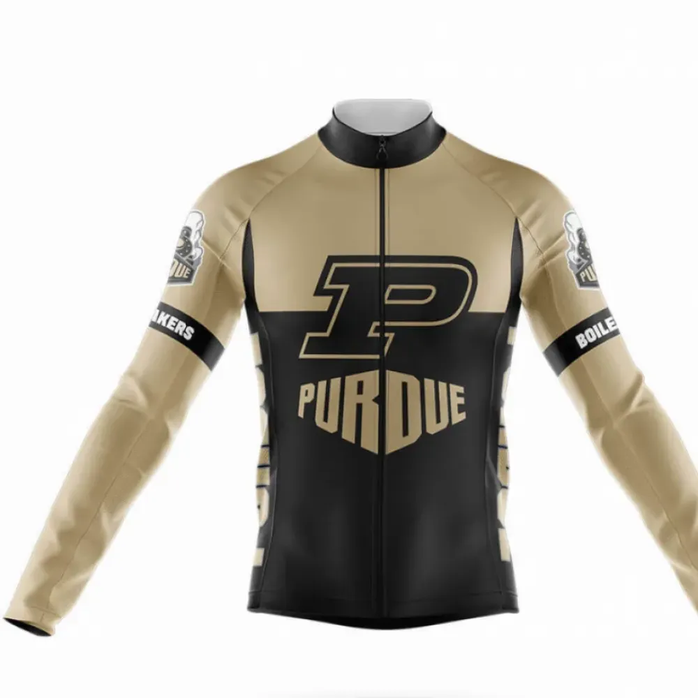 Purdue University Long Sleeve Cycling Jersey Ver.2 Feature Gold/Black/Silver