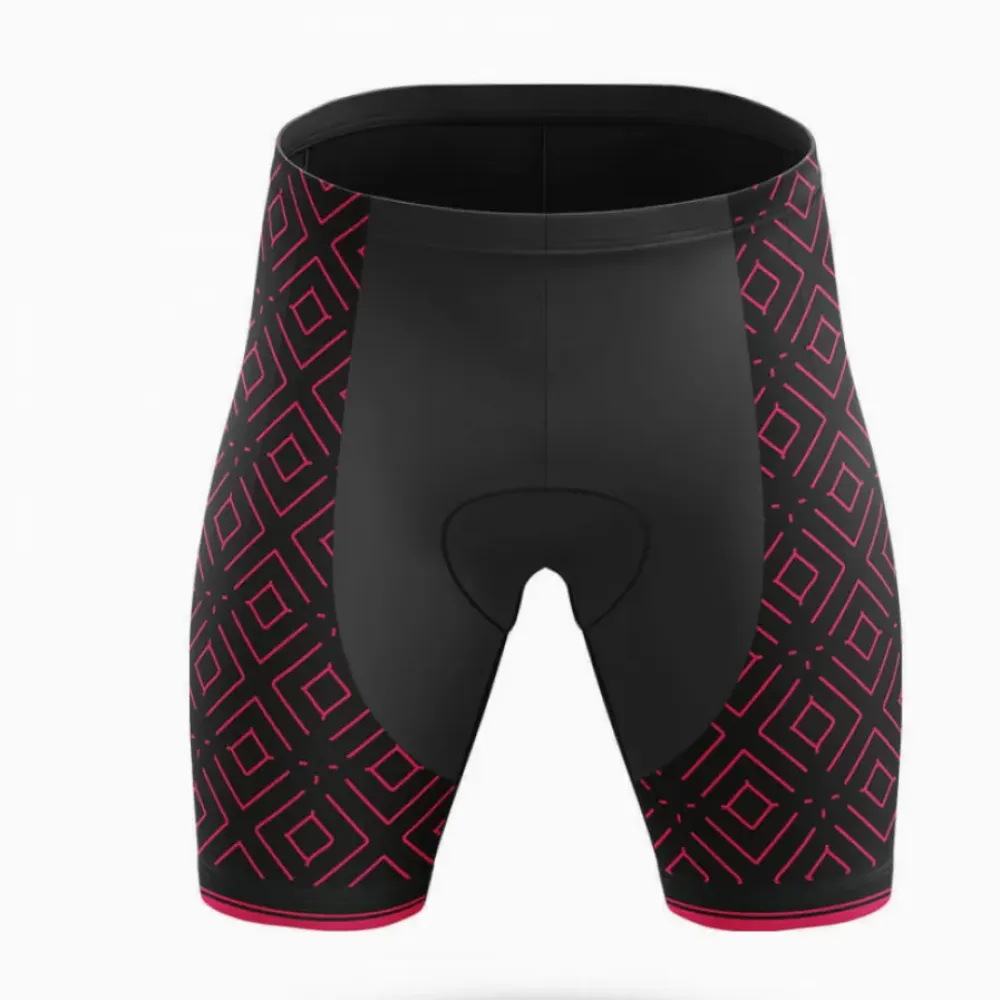 Cycling Shorts Geometric Pattern Black/Pink/Red
