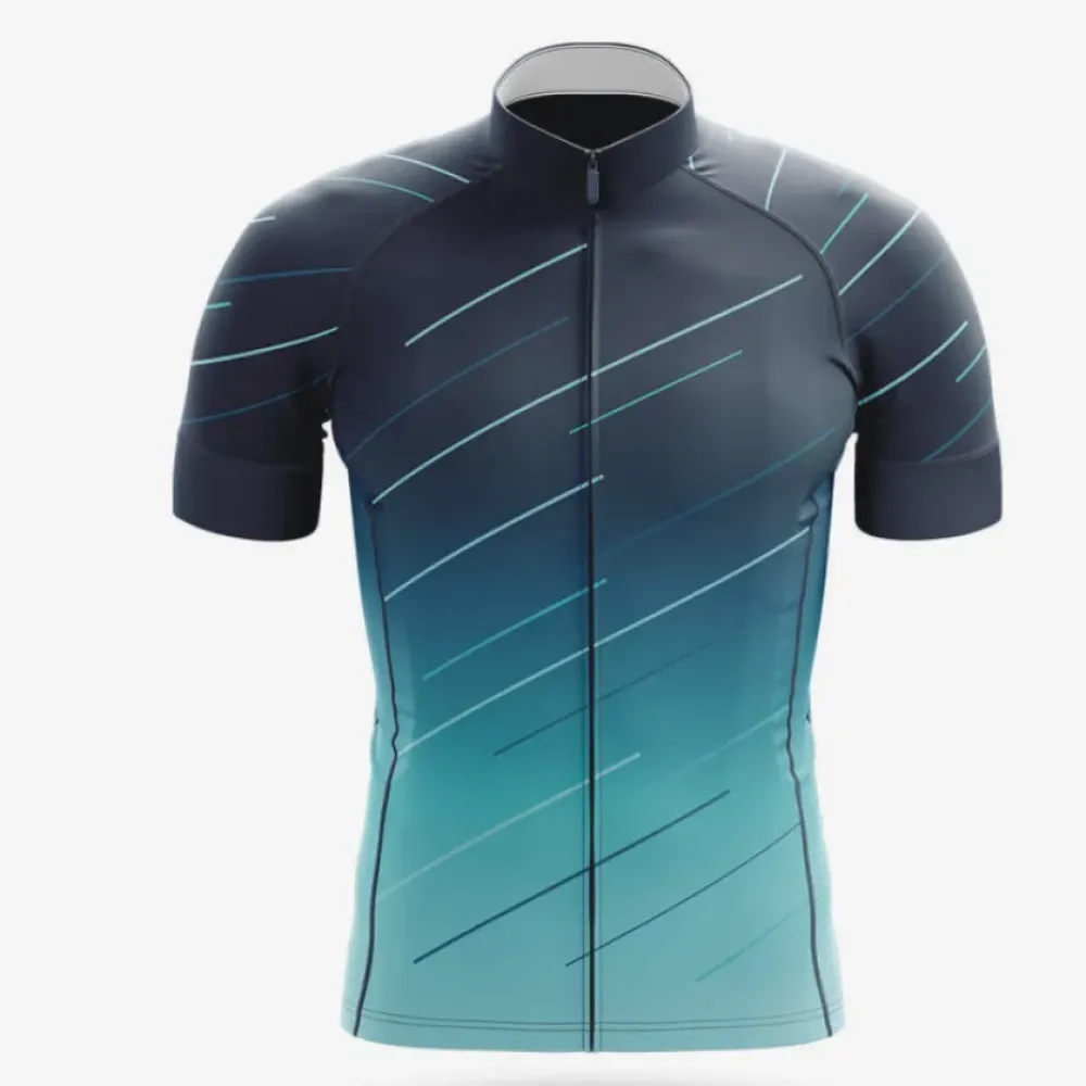 Gradient Cycling Jersey Dynamic Lines Teal/Black/Aqua
