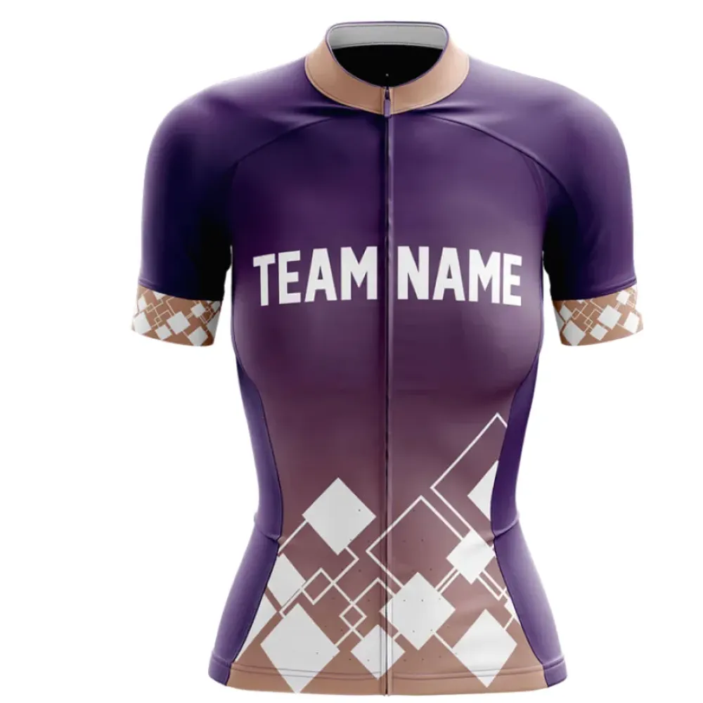 Women's Cycling Jersey Custom Team Name V19 Violet Violet/Brown/White