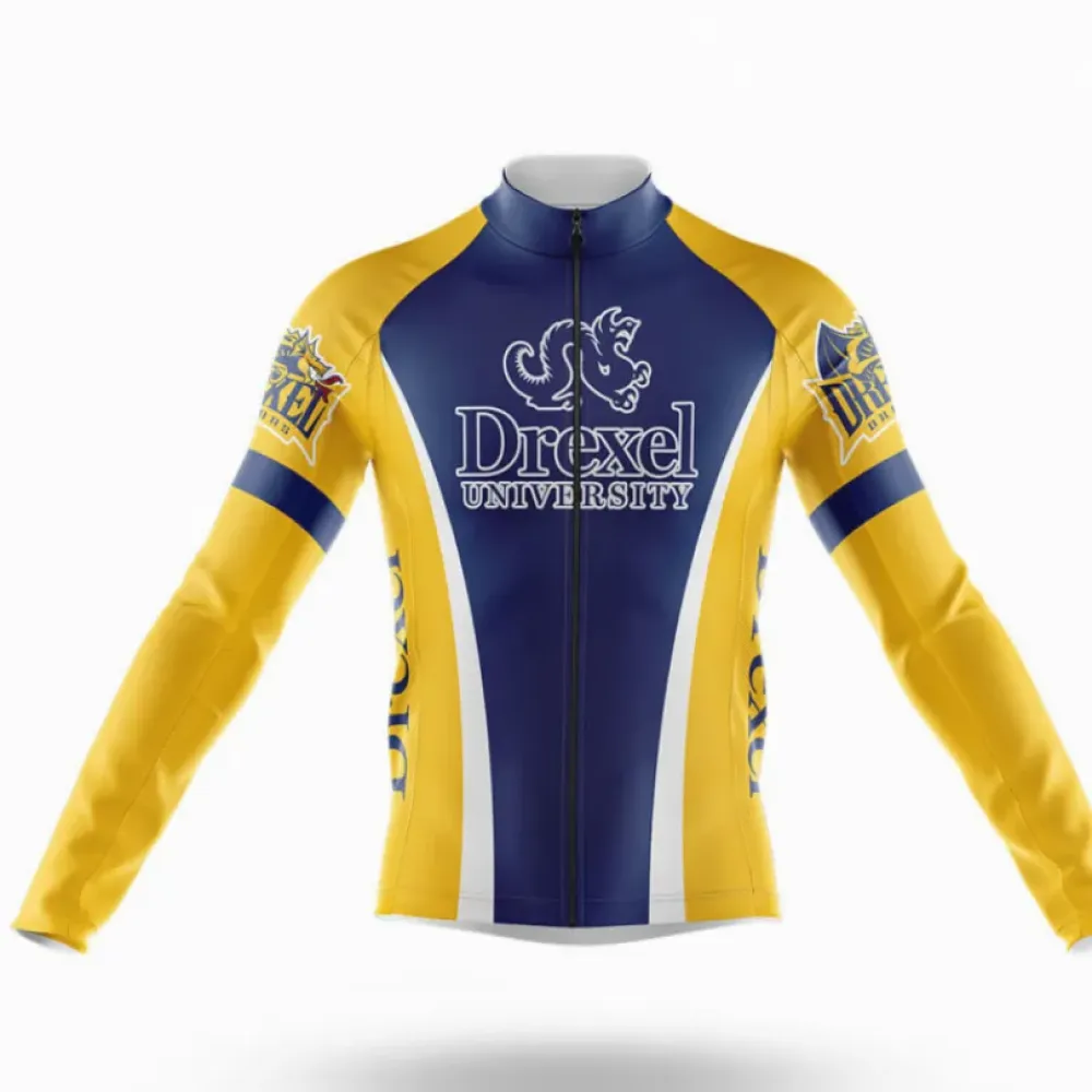 Drexel University Long Sleeve Cycling Jersey Navy/Yellow/White