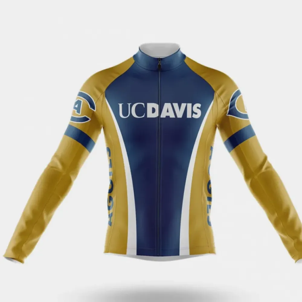 University of California Davis Long Sleeve Cycling Jersey Navy/Gold/White