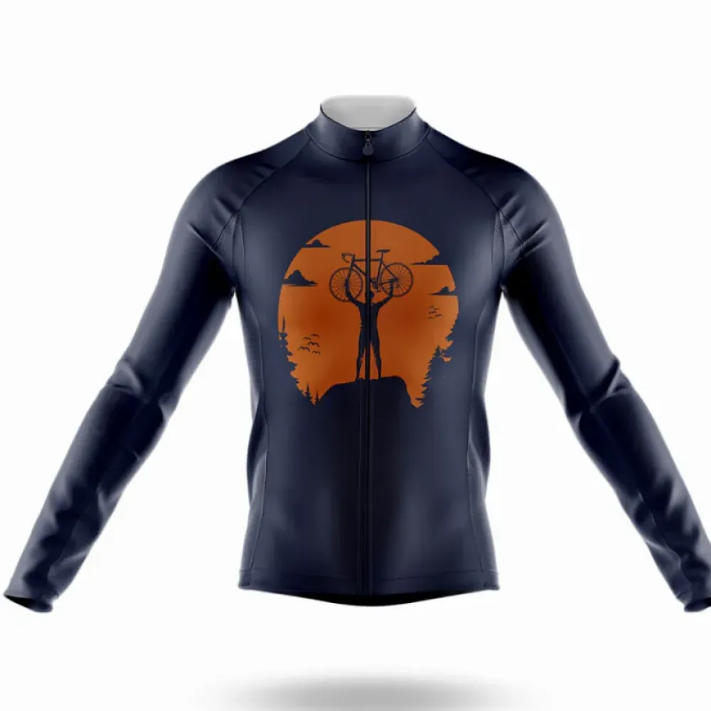 Sunset Bike Ride Long Sleeve Cycling Jersey Navy/Orange/Brown
