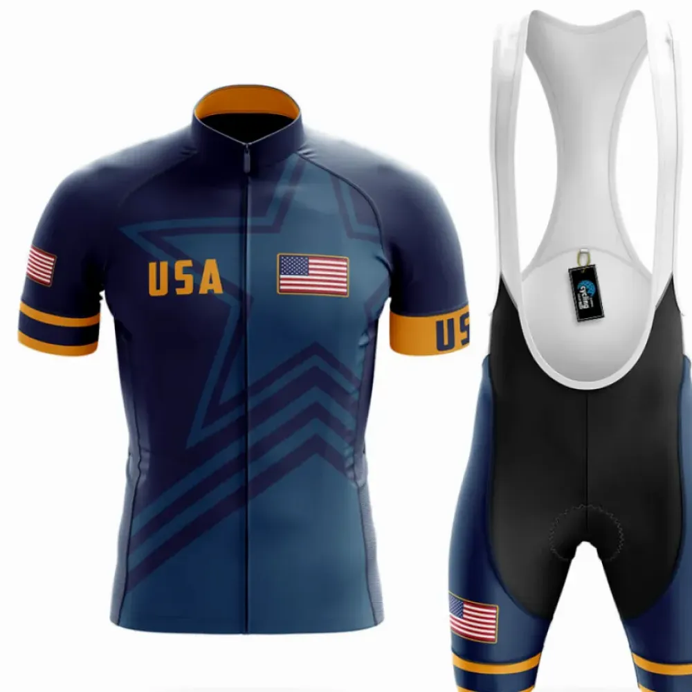 USA S5 Navy Cycling Kit Full Set Navy/Yellow/White