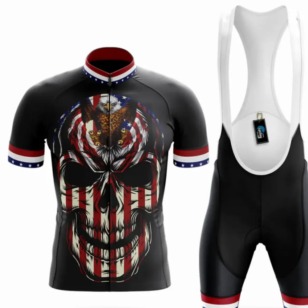 USA Flag Skull Cycling Kit American Pride Black/Red/White