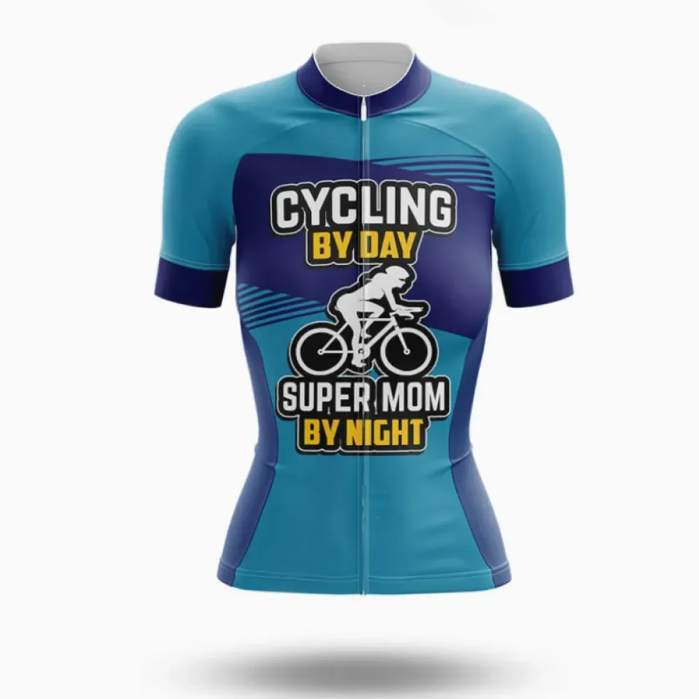 Super Mom By Night Cycling Jersey Blue/Teal/Navy