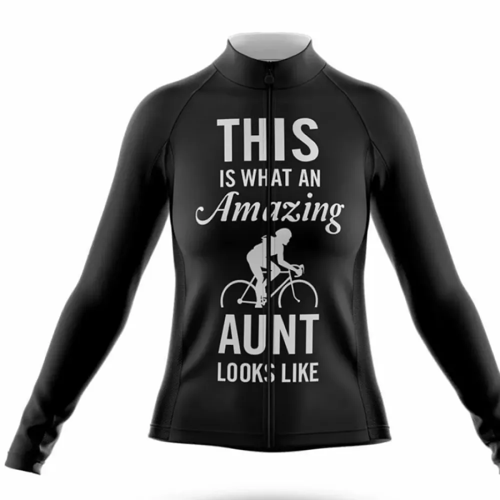 Amazing Aunt Women Long Sleeve Cycling Jersey Black/White/Grey