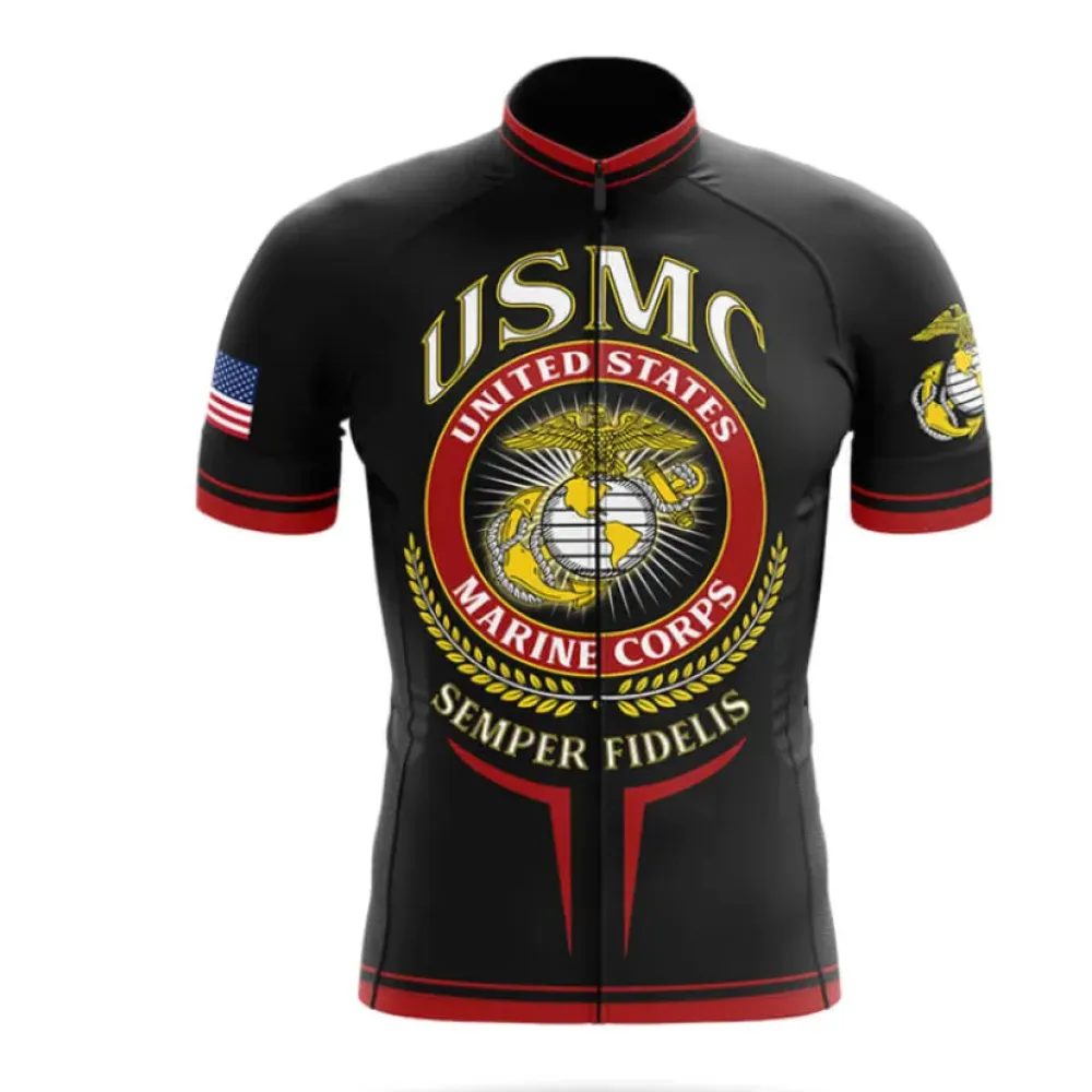 USMC Premium Cycling Jersey Military Black/Red/Gold