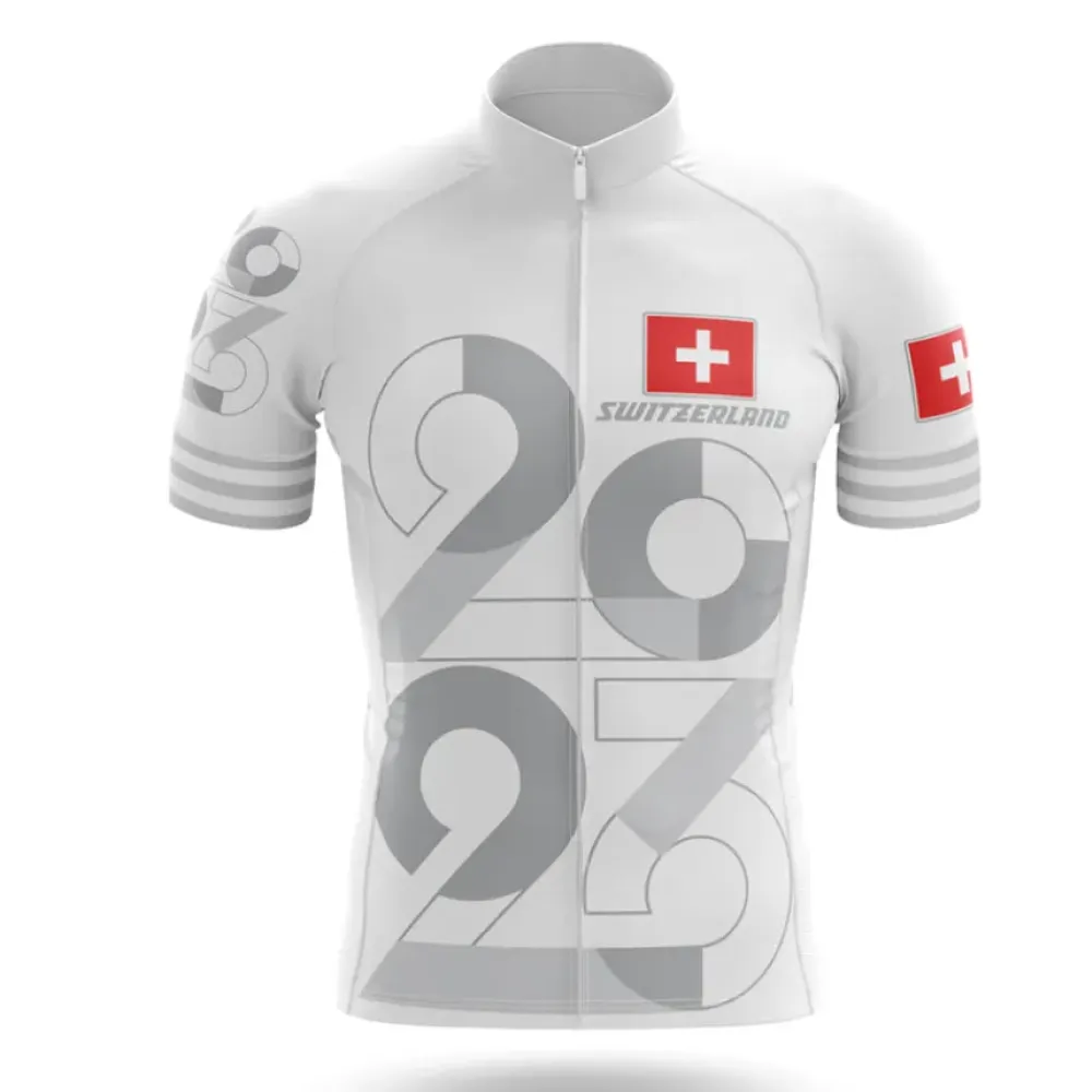 Switzerland 2023 Cycling Jersey Geometric White/Red/Grey