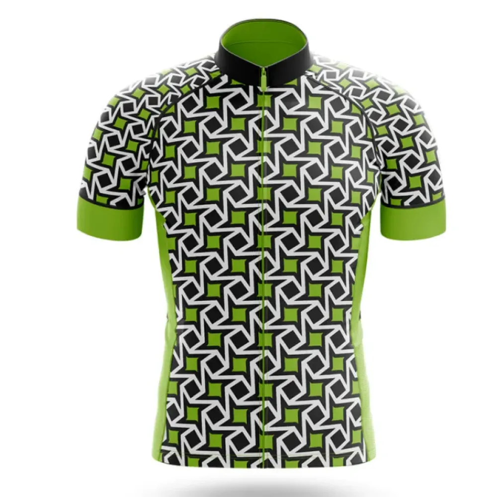Tiny Pattern Geometric Green/Black/White Cycling Jersey