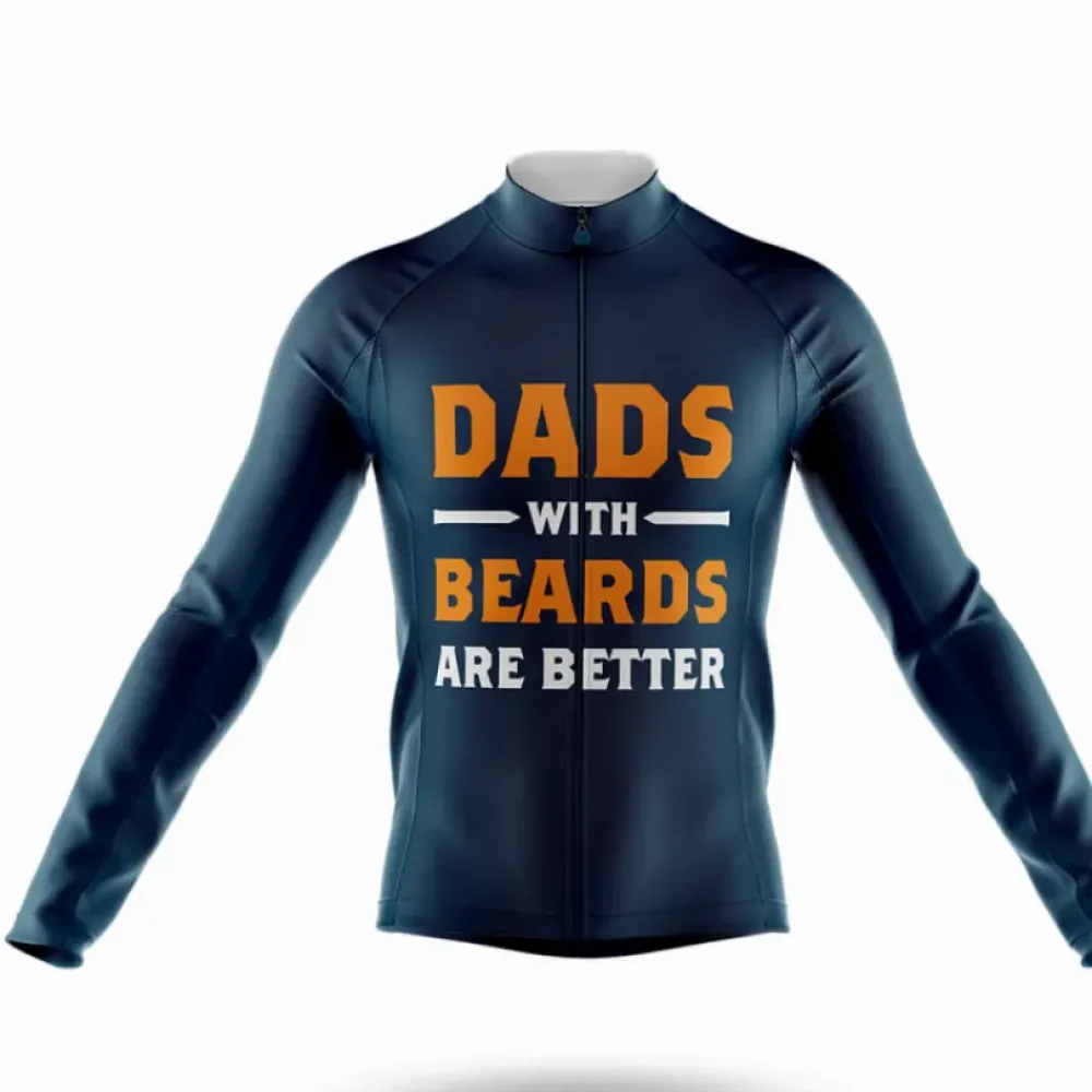 Dads With Beards Long Sleeve Cycling Jersey Navy/Orange/White