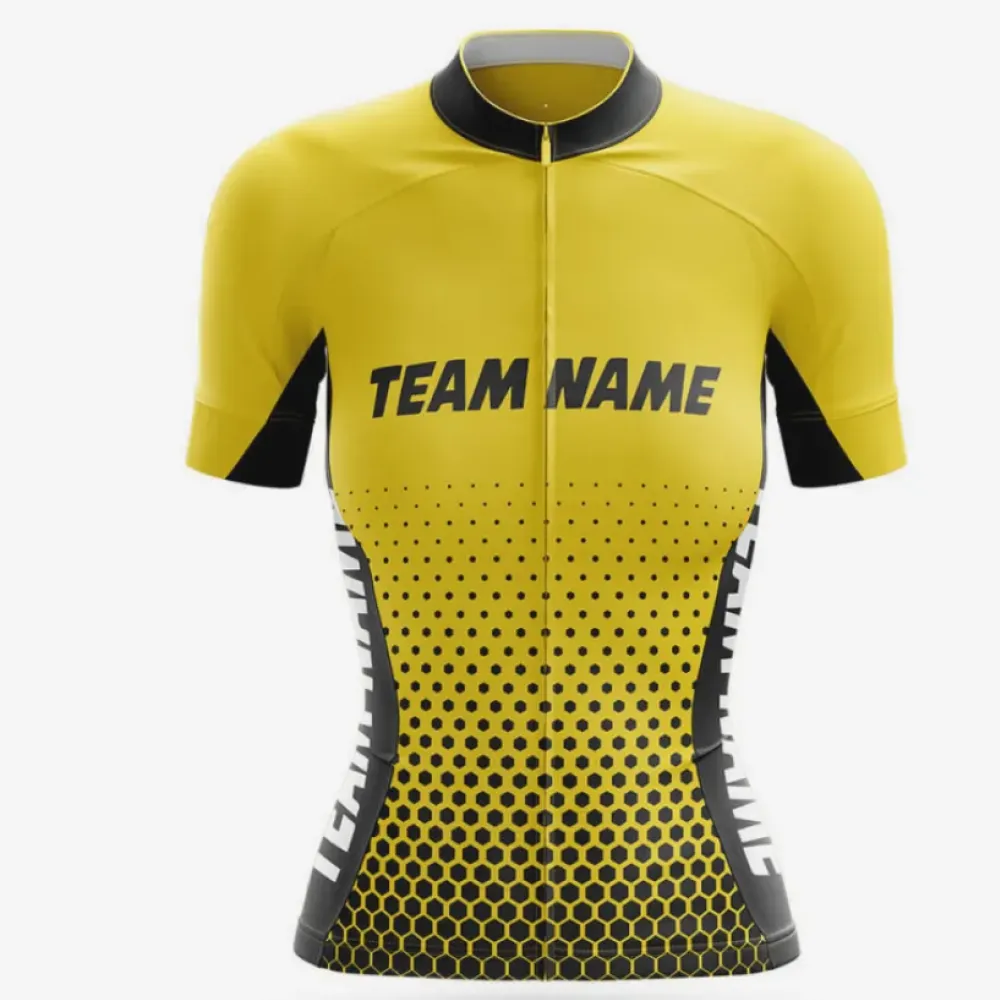 Women's Cycling Jersey Custom Team Name M10 Yellow/Black/White