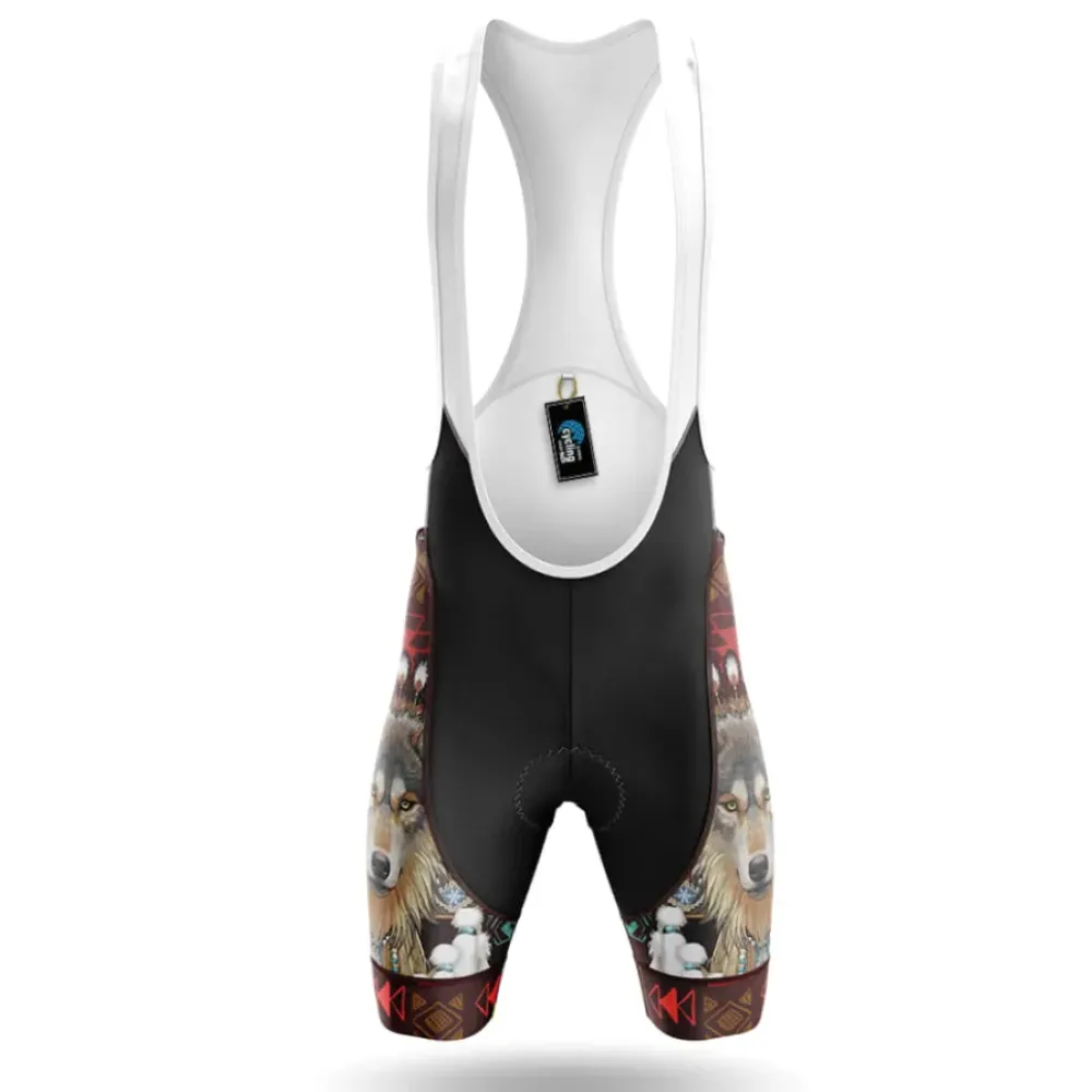 Native Wolf Cycling Bibs Wolf Design Black/Red/White