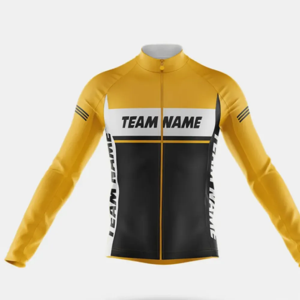 Custom Team Name M1 Yellow/Black/Gold Long Sleeve Cycling Jersey