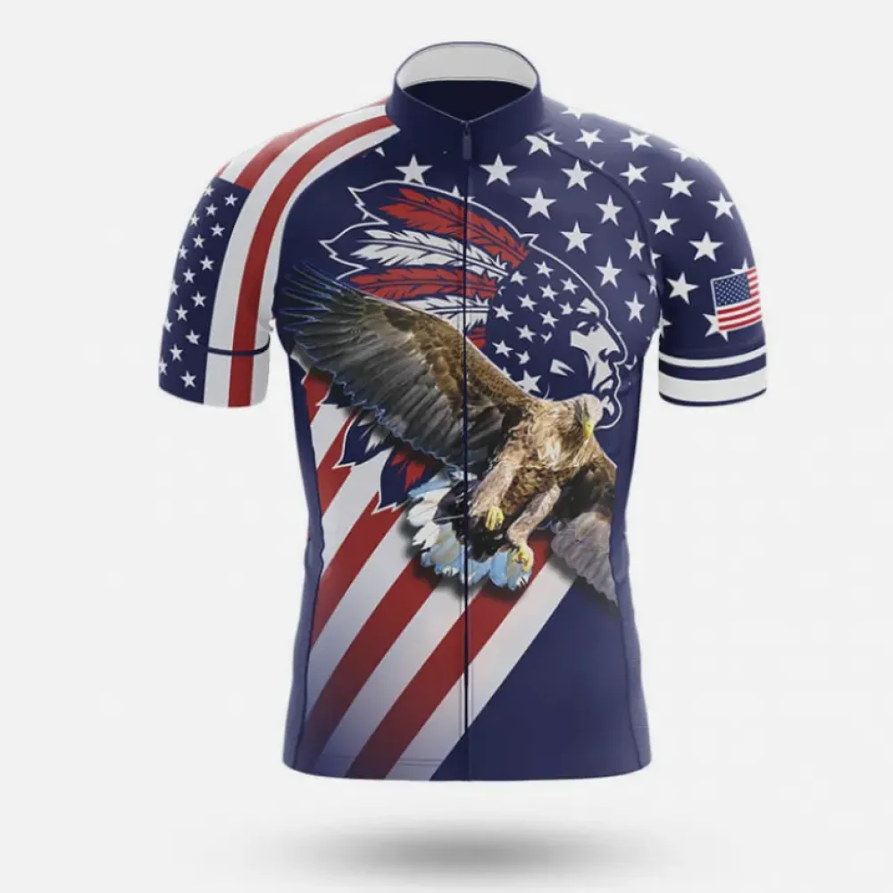 Native American Cycling Jersey American Flag Blue/Red/White