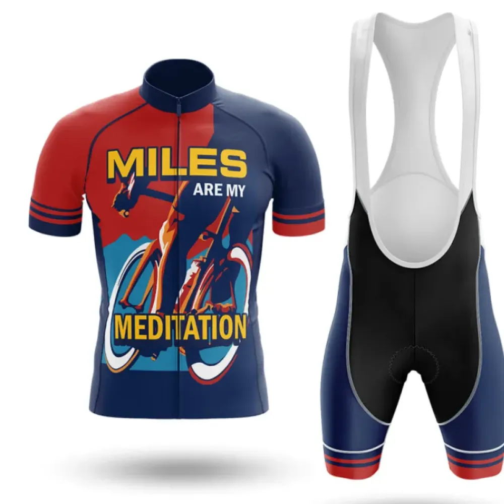 Miles Are My Meditation Cycling Kit Jersey   Bibs Navy/Red/White