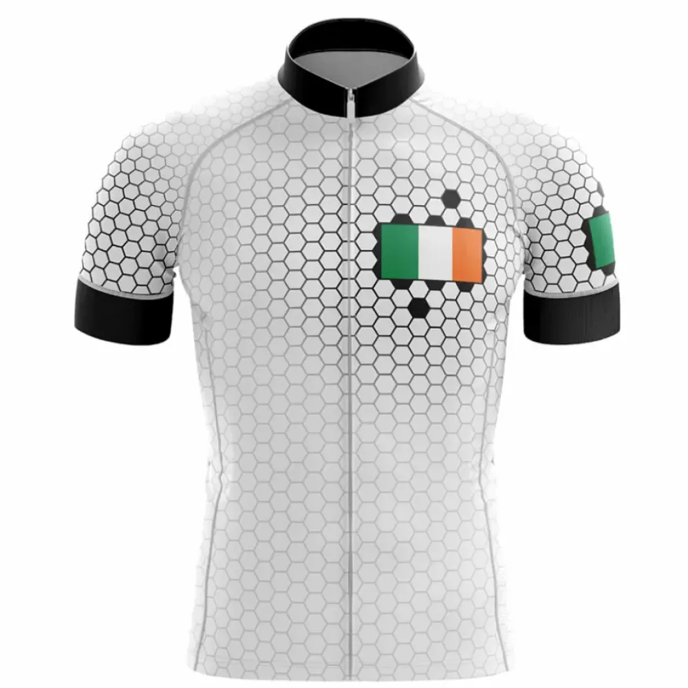 Ireland V5 Cycling Jersey Hexagon Pattern White/Green/Black