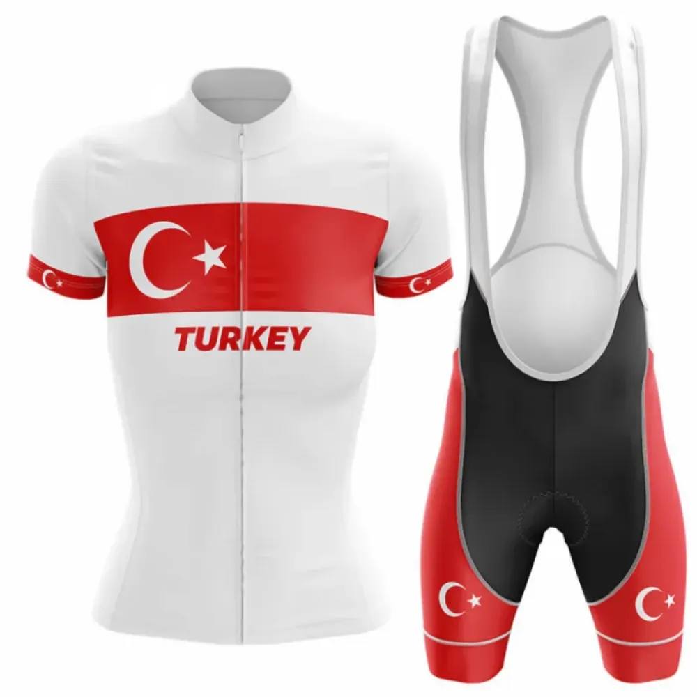 Turkey V4 Cycling Kit Jersey   Bib shorts White/Red/Black