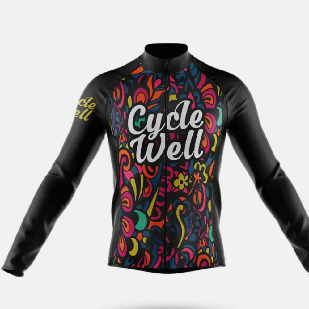 Cycle Well Long Sleeve Cycling Jersey Black/Pink/Gold