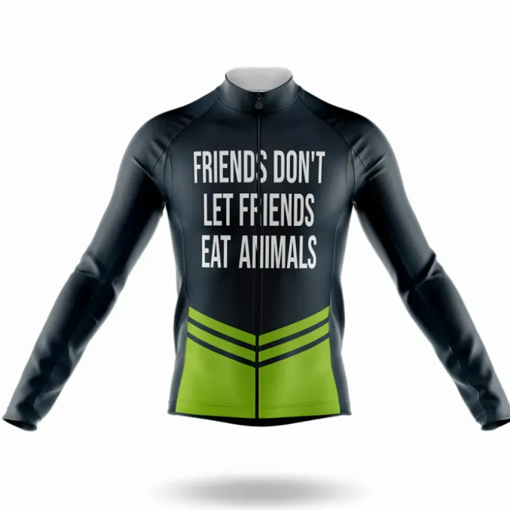 Friends Don't Eat Animals Long Sleeve Cycling Jersey Lime/Black/Grey