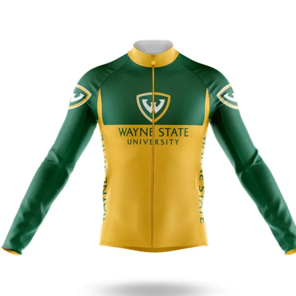 Wayne State University Long Sleeve Cycling Jersey Premium Green/Yellow/Gold