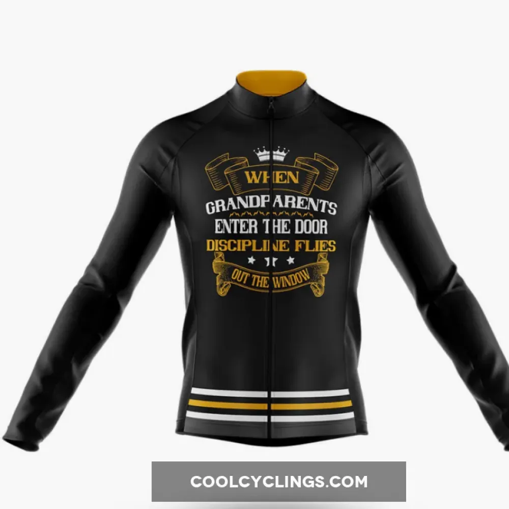 Grandparents Enter Long Sleeve Cycling Jersey Black/Yellow/White